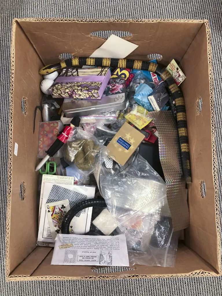 Box of Assorted Playing Cards and Joke Shop Items Image 1++