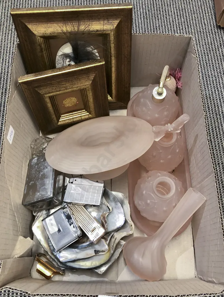 Box of Assorted Including Pressed Glassware and Lighters etc Image 1++