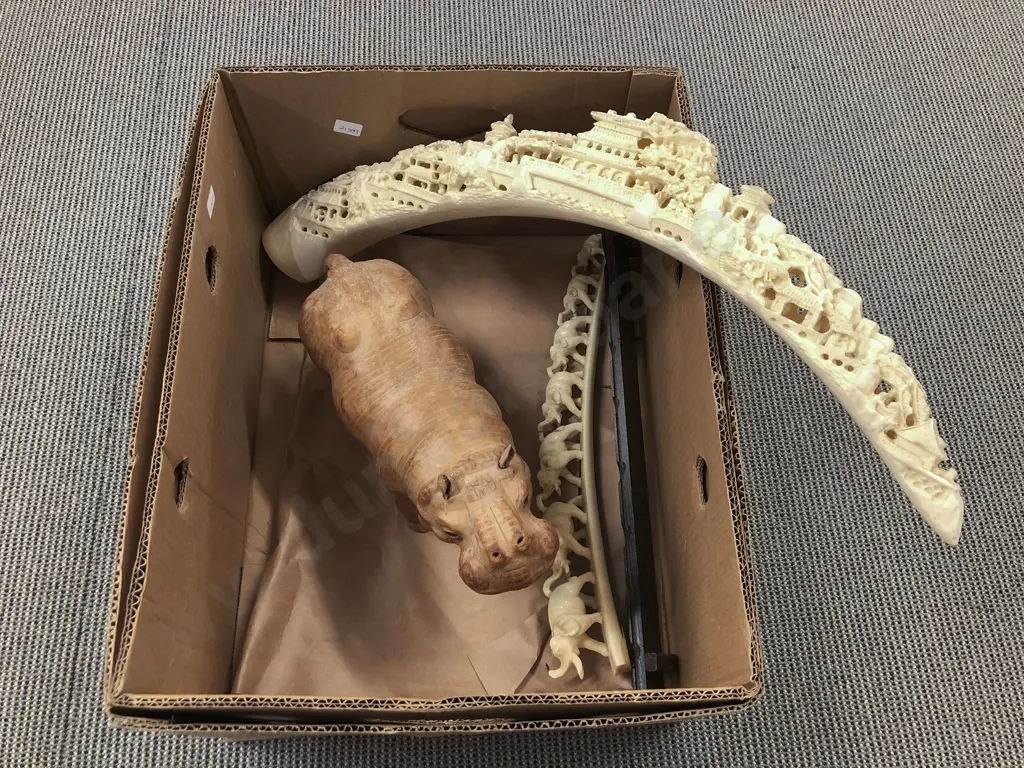 Box of Assorted Including Resin Carvings Image 1++