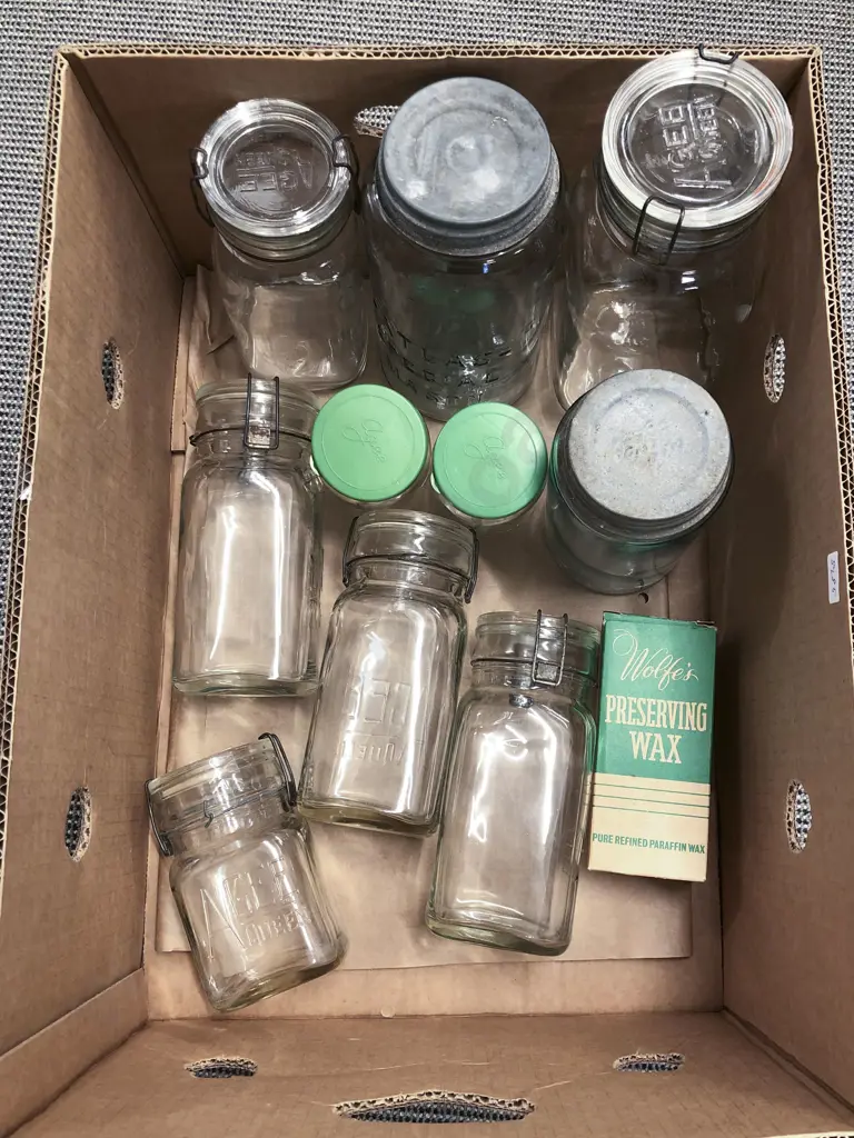 Box of Assorted Vintage Glass Jars Image 1++