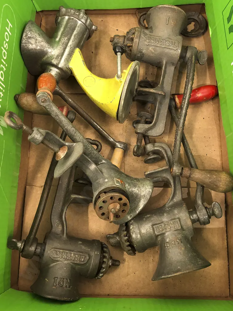 Box of Assorted Vintage Mincers Image 1++