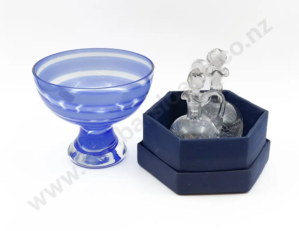 Art Glass Pedestal Bowl Together with Two Others Image 1++