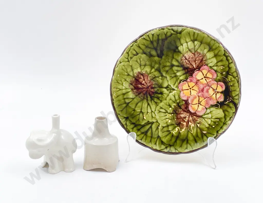 Two Vintage Ceramic Pie Funnels on Floral Plate Image 1++