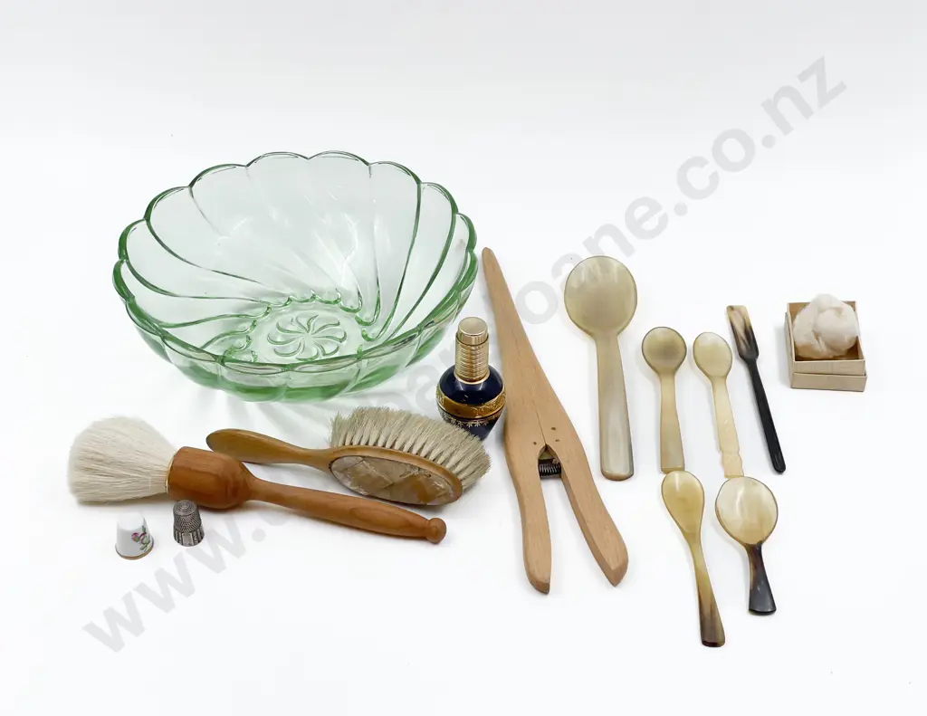 Green Pressed Glass Bowl Together with Assorted Image 1++