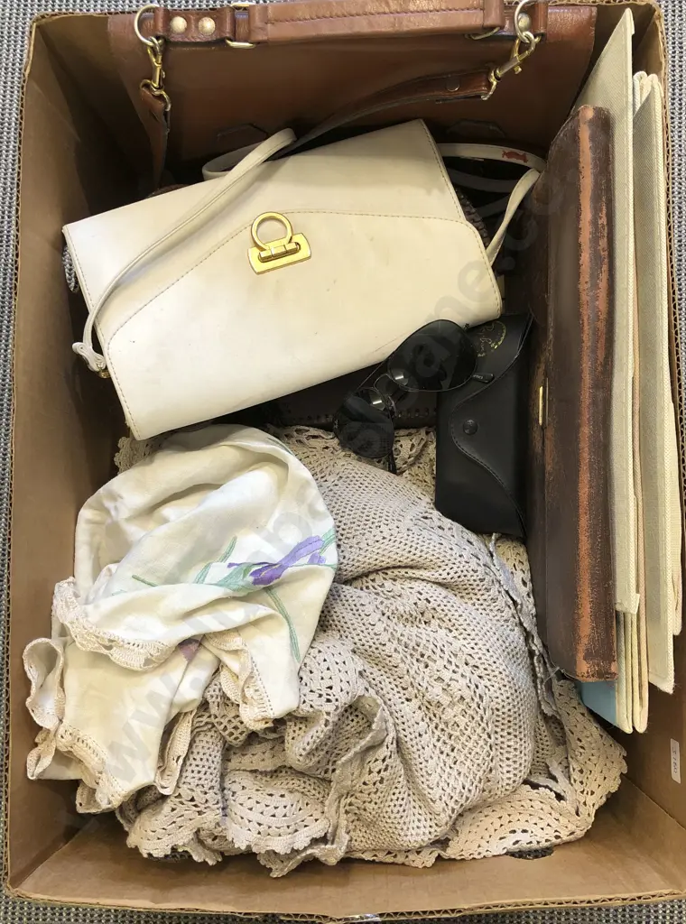 Box of Assorted Vintage Including Bags and Linen etc Image 1++