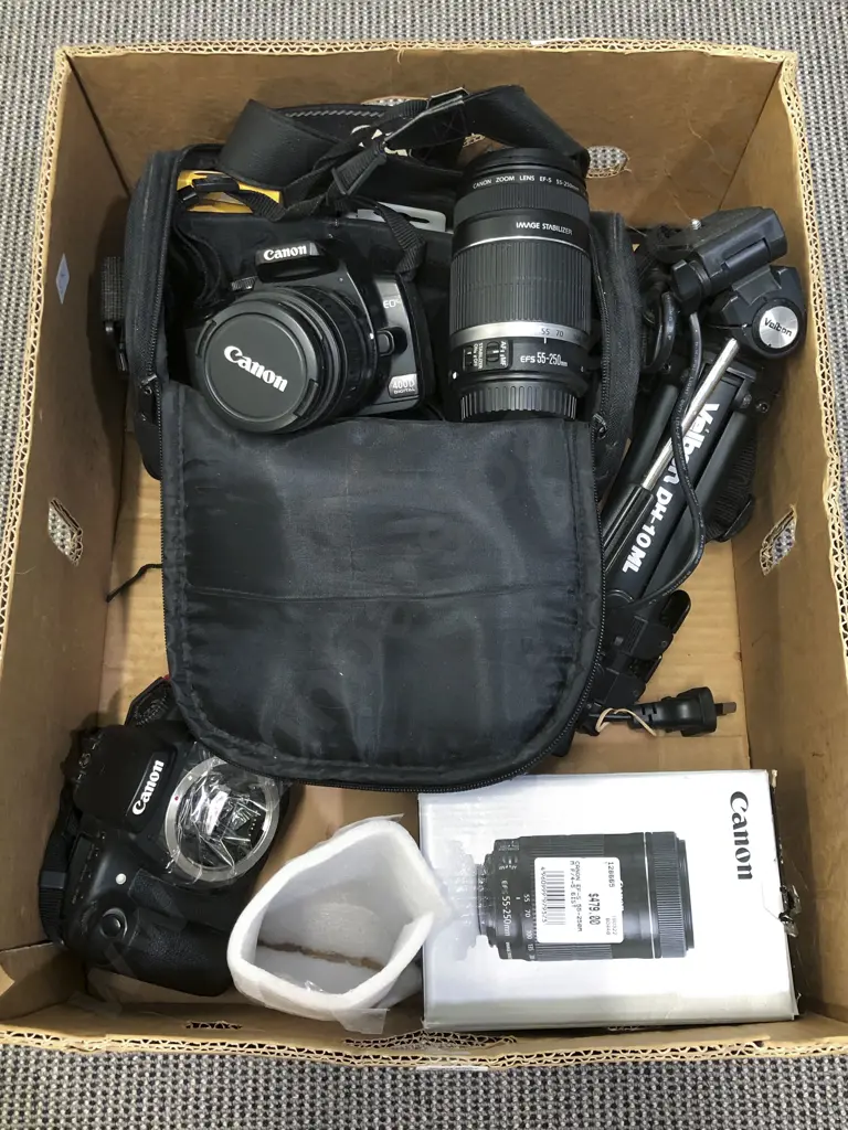 Two Canon Cameras with Assorted Accessories Image 1++