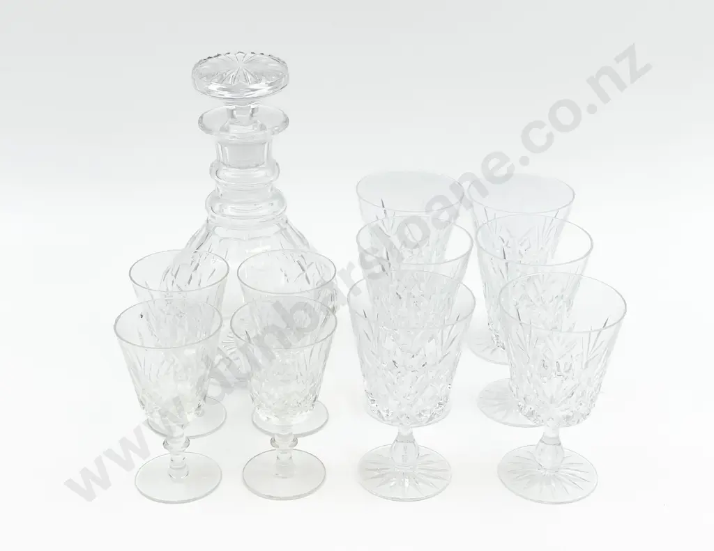Crystal Decanter Together with Ten Glasses Image 1++