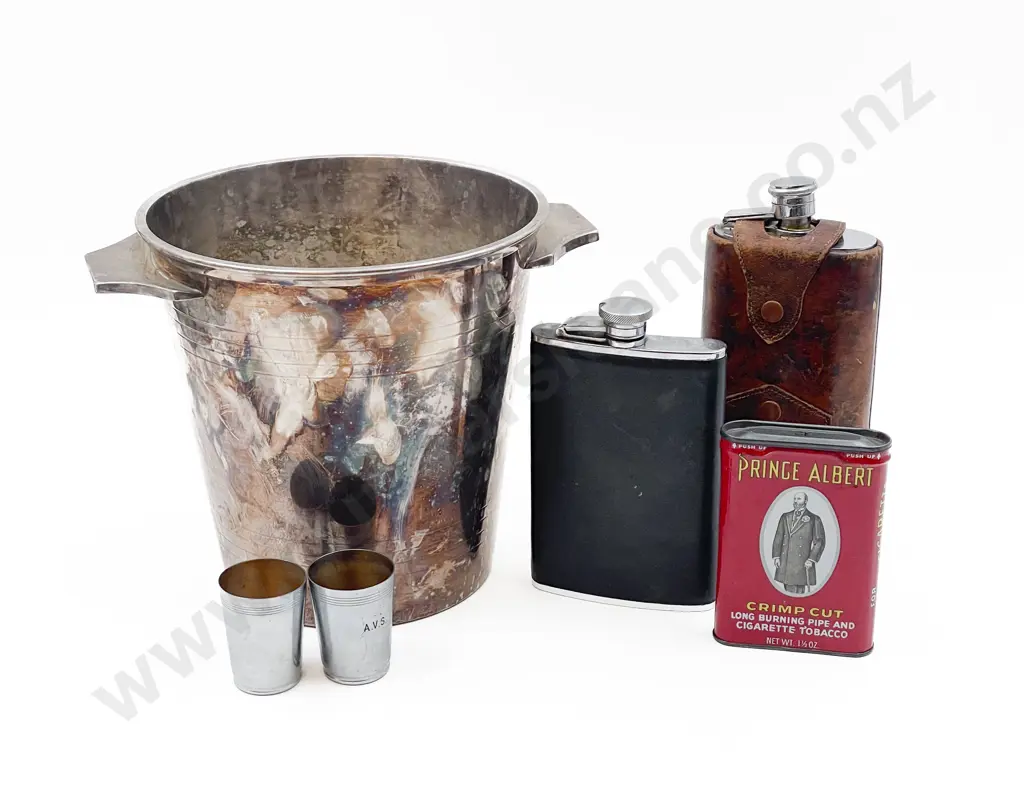 Two Hip Flasks Together with Ice Bucket etc Image 1++