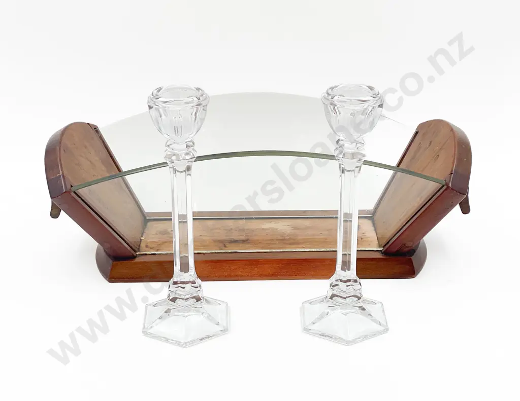 Pair of Crystal Candle Sticks with Vintage Tray Image 1++