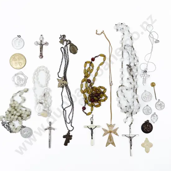 Small Quantity of Assorted Religious Badges and Rosemary Beads etc