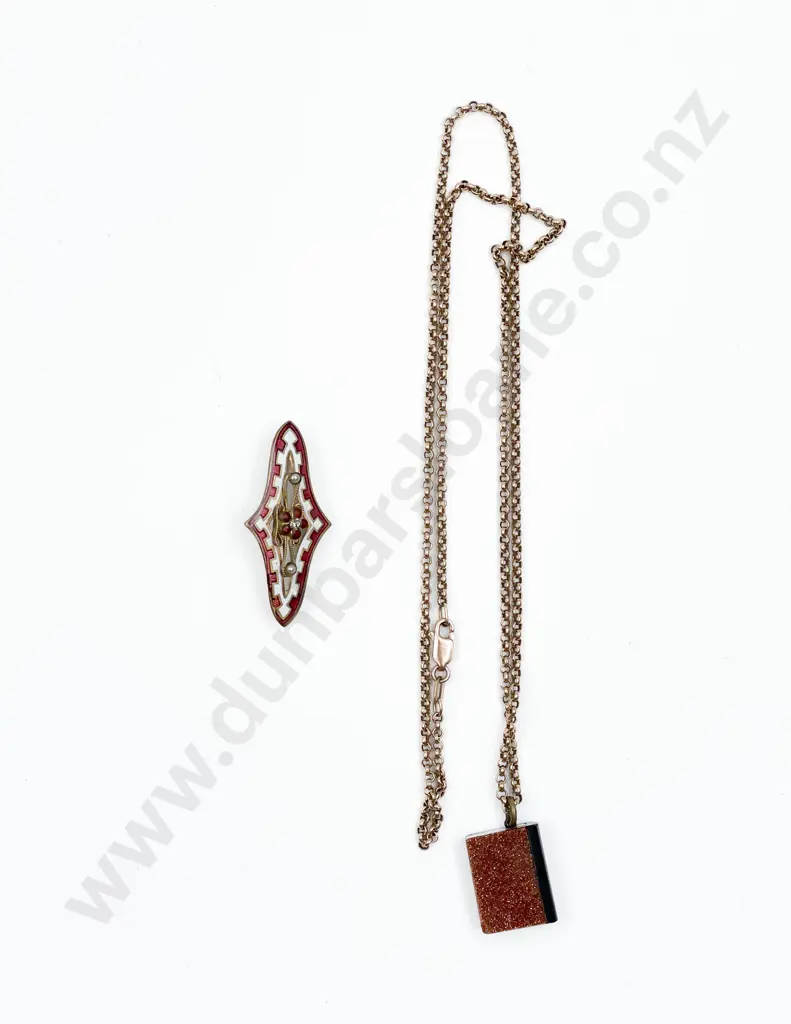 Bloodstone Book Charm on 9ct Neck Chain with Enamel Brooch Image 1++