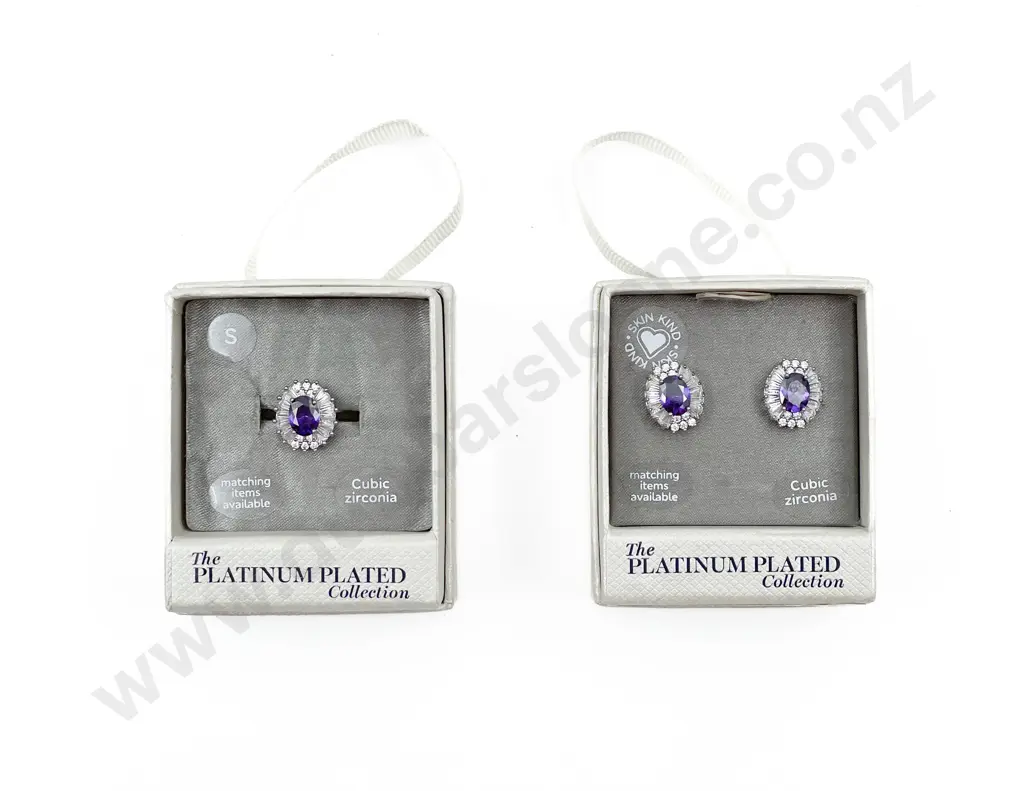 Cubic Zirconia Boxed Earrings Together with Matching Ring Image 1++