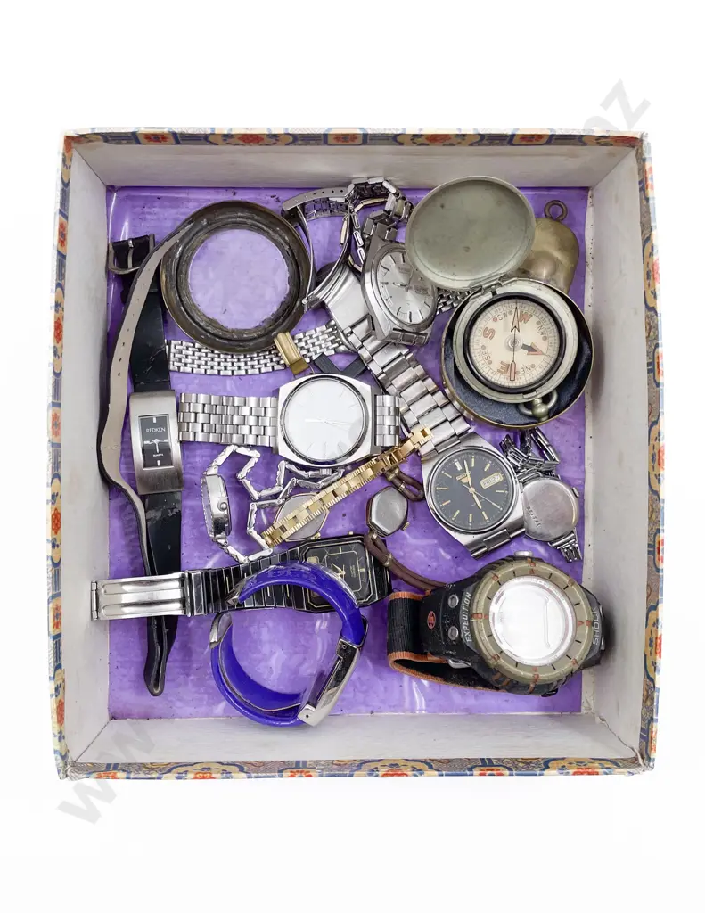 Quantity of Assorted Watches Together with Compass and Case Image 1++