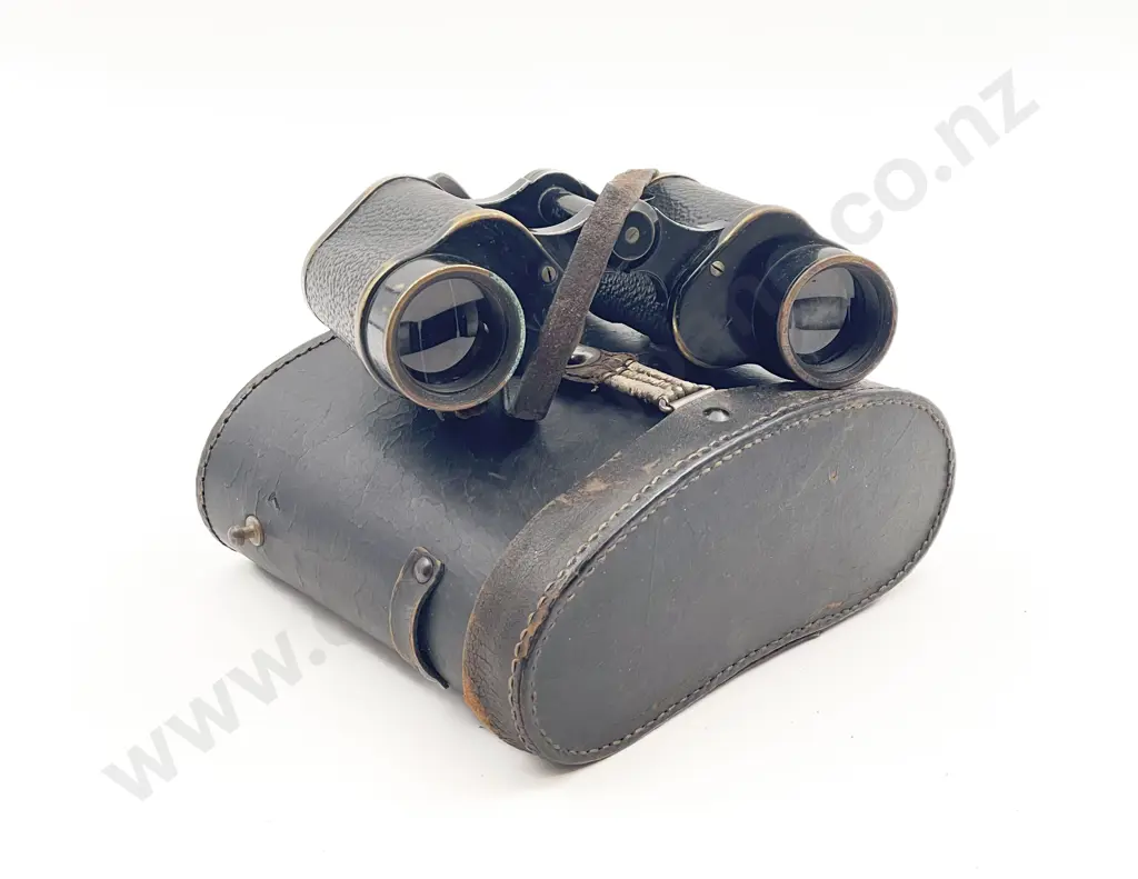 Pair WWII Kershaw & Son Bino Prism No 2 Mk II x6 Binoculars & Leather Case Image 1++