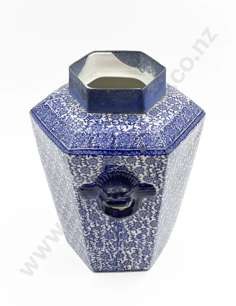 Blue and White Hexagonal Vase Image 1++