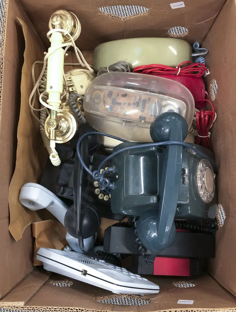 Box of Assorted Vintage Telephones Image 1++