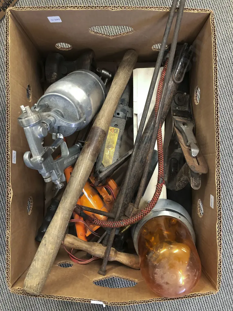 Box of Assorted Vintage Tools Together with Car Siren Image 1++