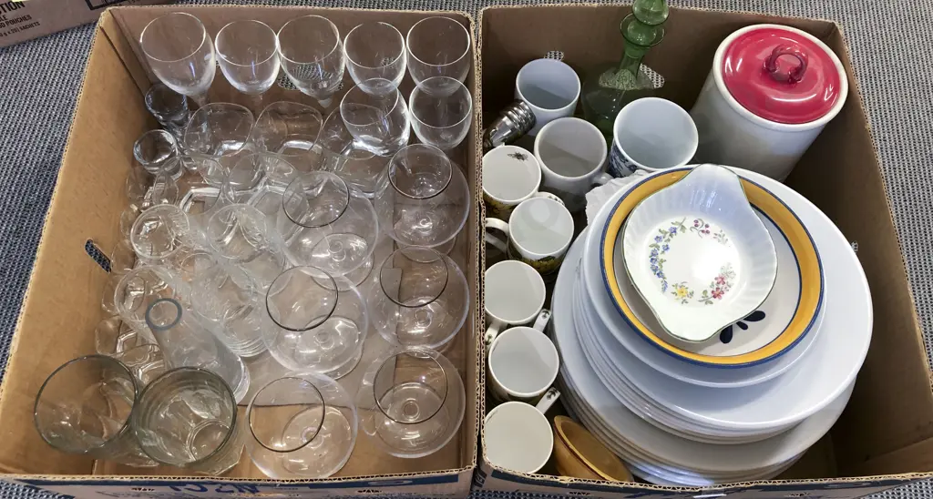 Two Boxes Including Glassware and Kitchen Crockery etc Image 1++