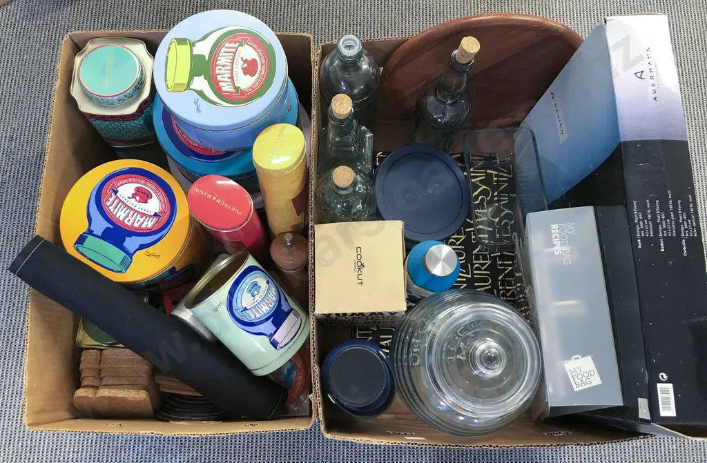 Two Boxes of Assorted Kitchenalia Including Vintage Tins etc Image 1++