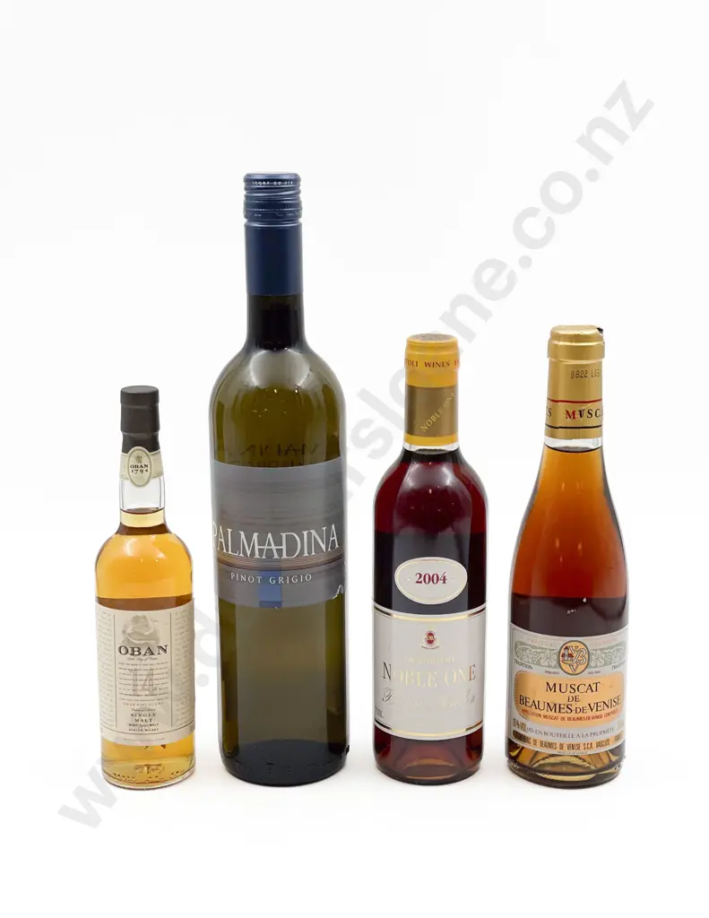 Three Bottles of Assorted Wine Together with Small Bottle of Oban Single Malt Whisky Image 1++