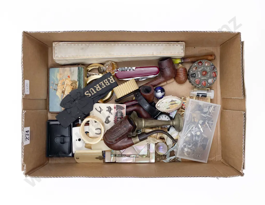 Box of Assorted Vintage Including Pipes and Card Cases etc Image 1++
