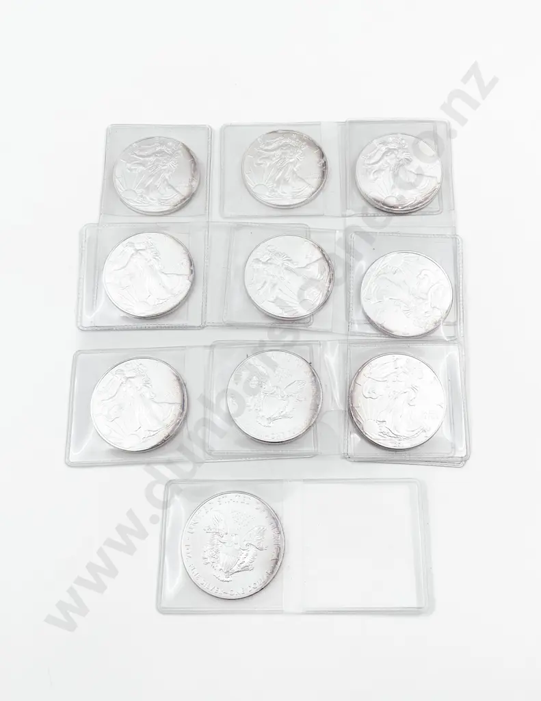 USA 2011 American Eagle Unc $1 Coins 1oz Fine Silver x 10 Image 1++