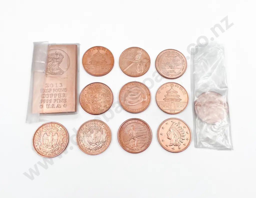 US 2013 Half Pound .9995 Copper Bar and 11 Various Copper Rounds Image 1++
