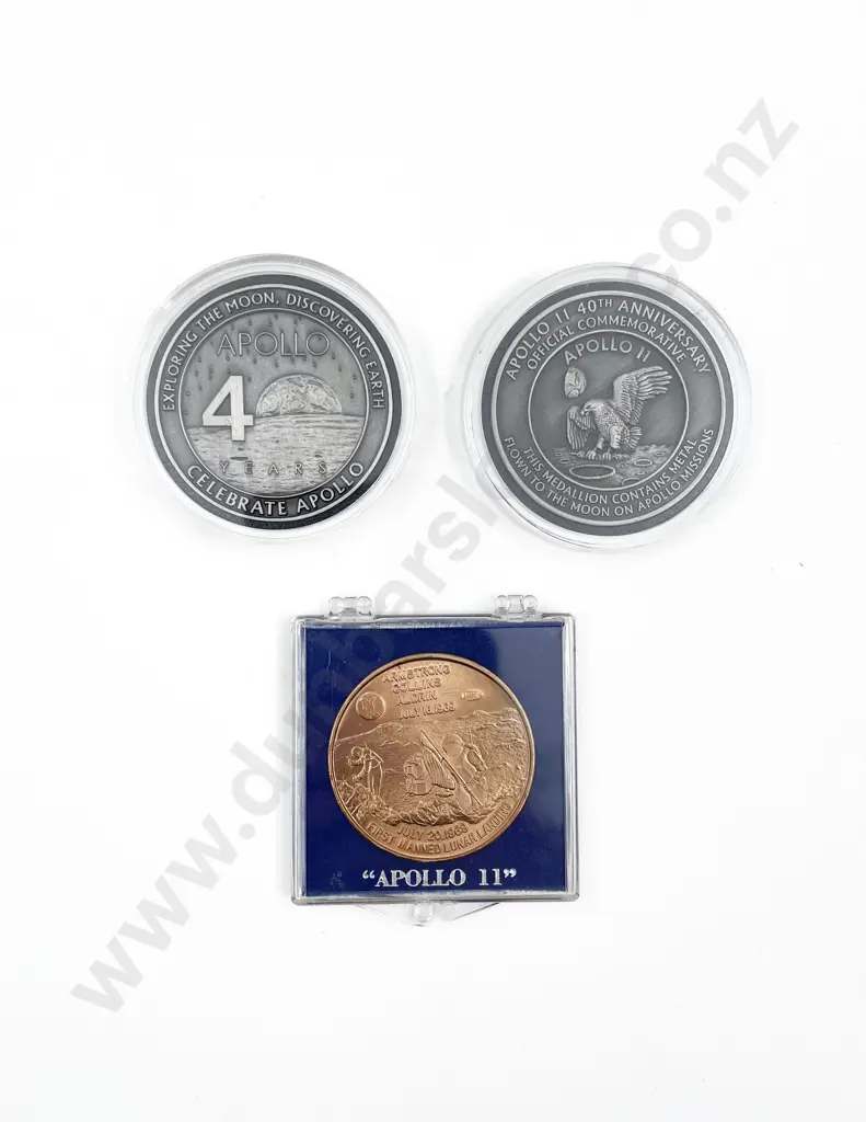 Two Apollo 14 Medallions Containing Metal Flown to the Moon and Apollo 11 Medallion Image 1++