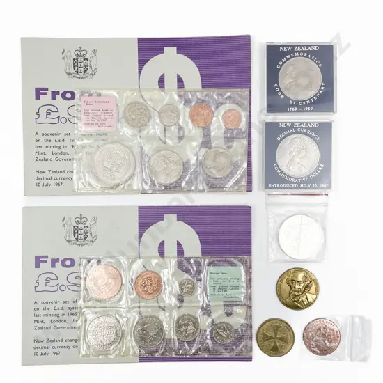 NZ Silver Proof 1984 $5 1oz US Fine Silver $1 NZ 1967 Sets x2 $1x2 and three tokens