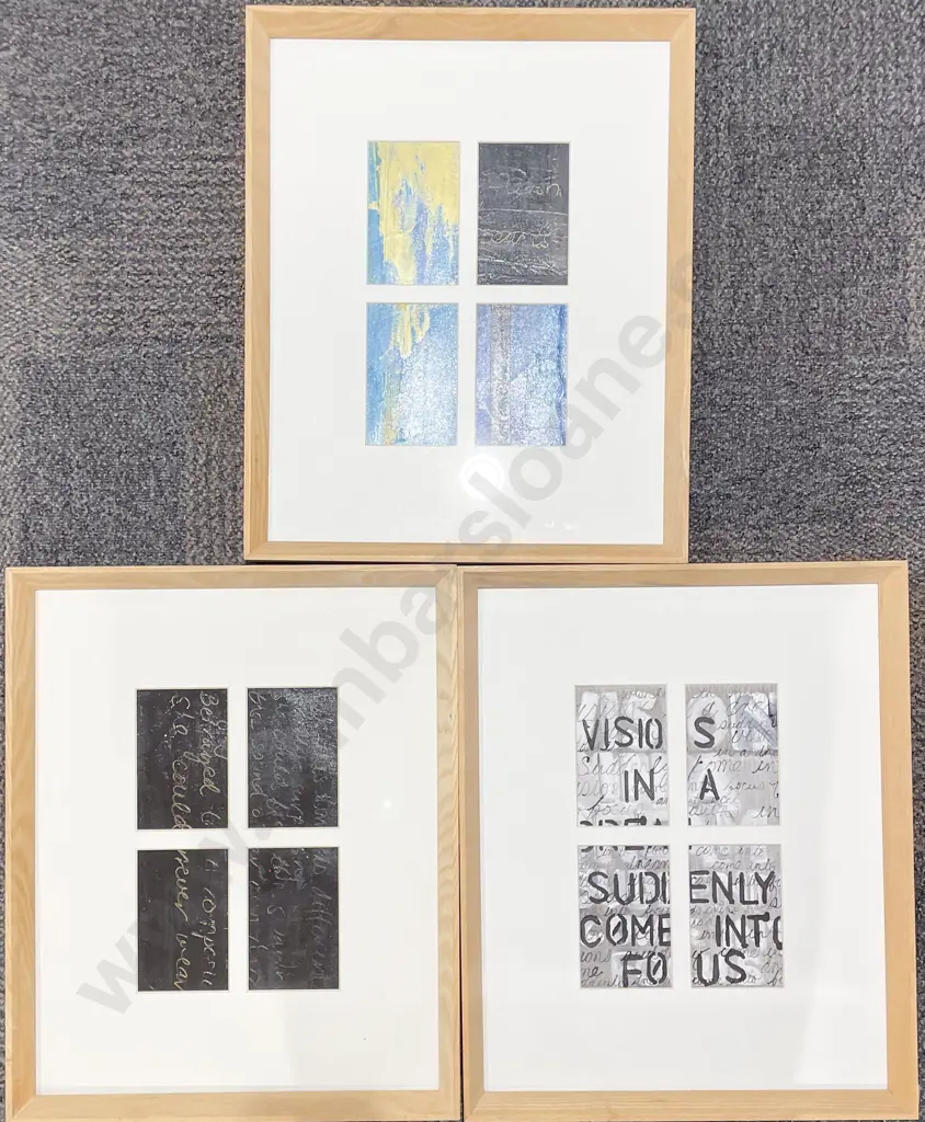Three Sectional Framed Mixed Media Works Image 1++