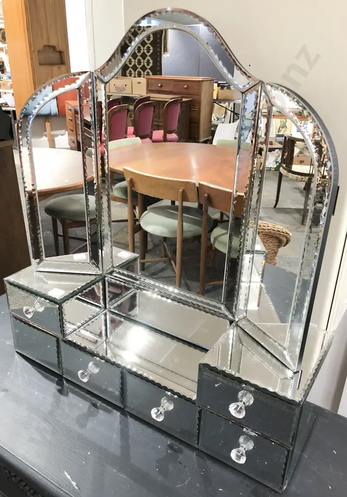 Dressing table Mirror with Mirrored Drawers to Base Together with Other Table Mirror Image 1++