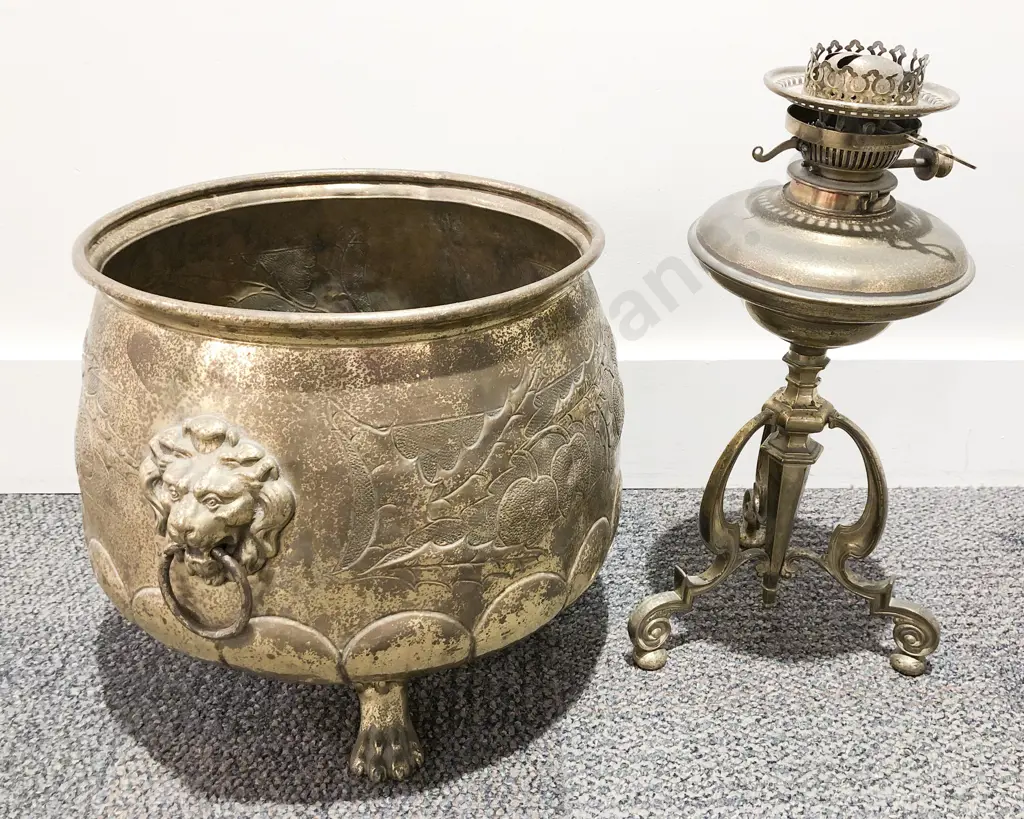 Brass Planter Together with Kerosene Lamp Base Image 1++