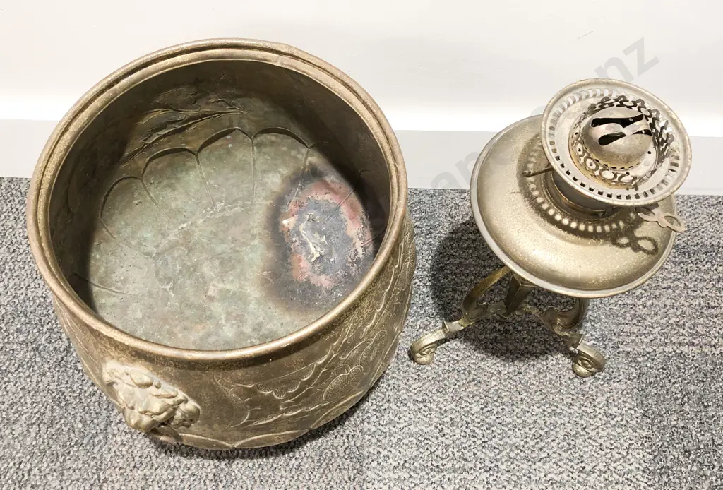 Brass Planter Together with Kerosene Lamp Base Image 1++