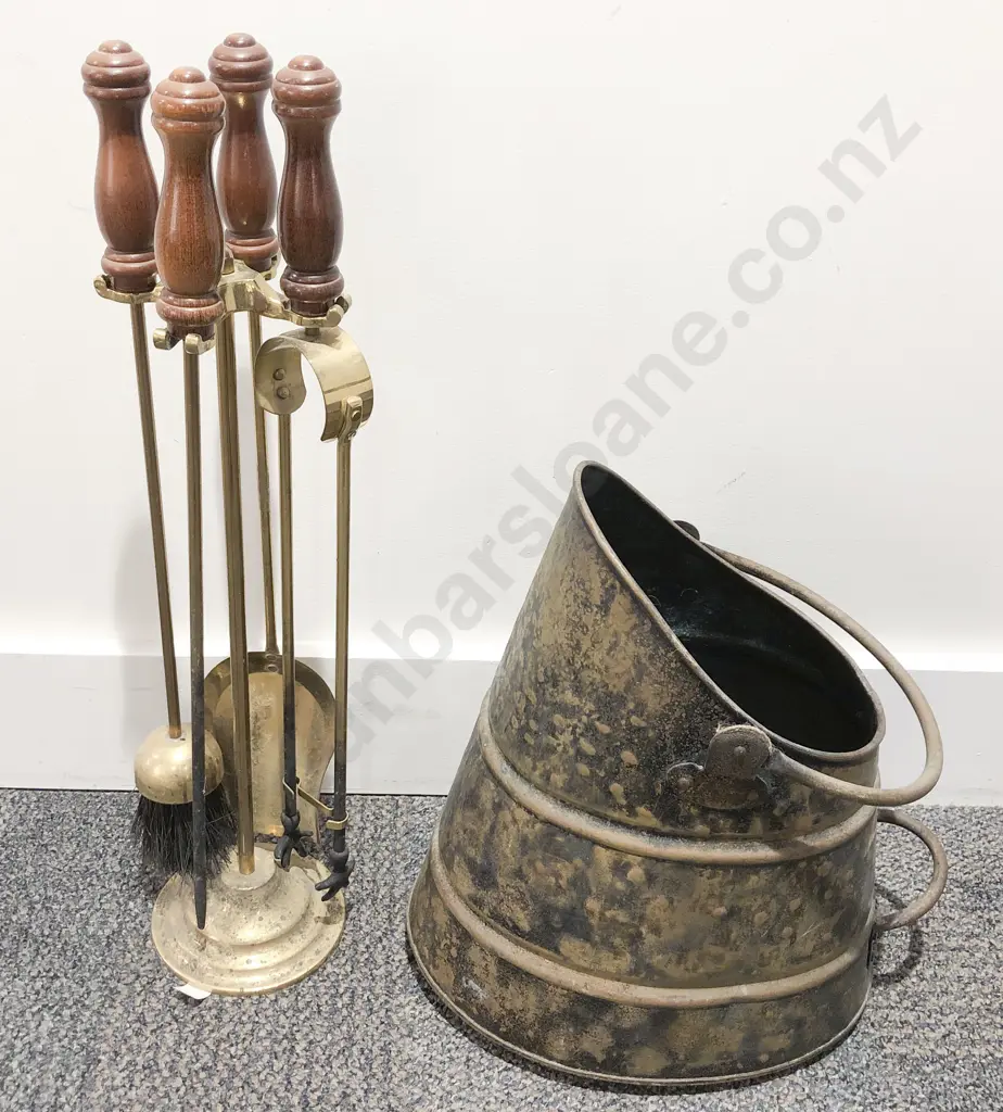 Brass Coal Bin Together with Fire Tidy Set Image 1++