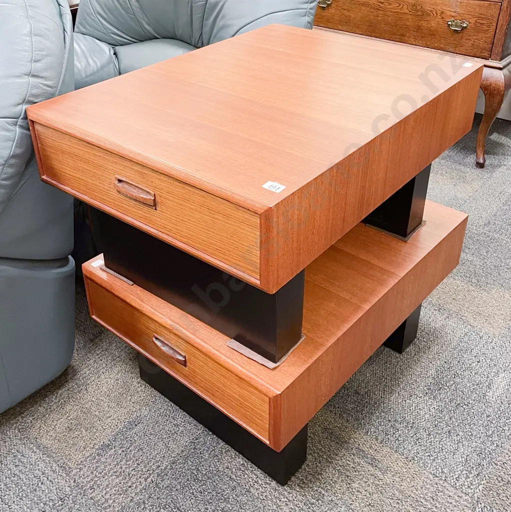 Pair of Mid-Century Style Low Single Drawer Bedside Tables Image 1++