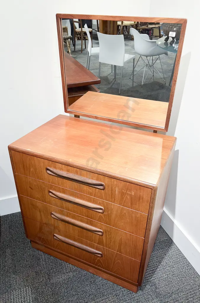 G Plan Mid Century Teak Four Drawer Chest of Drawers with Mirrored Back Image 1++