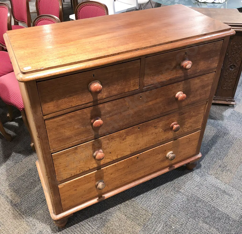 Late C19th NZ Colonial Five Drawer Flat Front Chest Image 1++