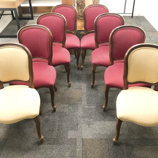 Set of Eight French Mahogany Balloon Back Dining Chairs