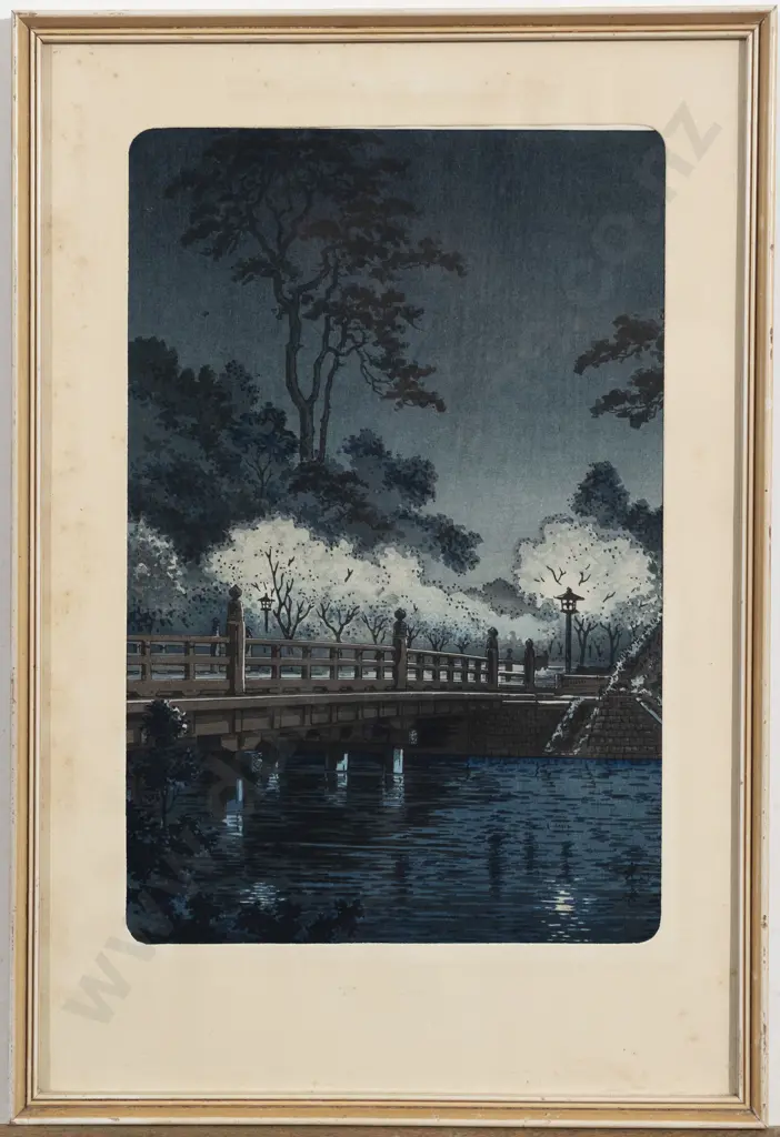 Suchiya Koitsu - Night View of Cherry Blossoms - Woodblock Print Image 1++