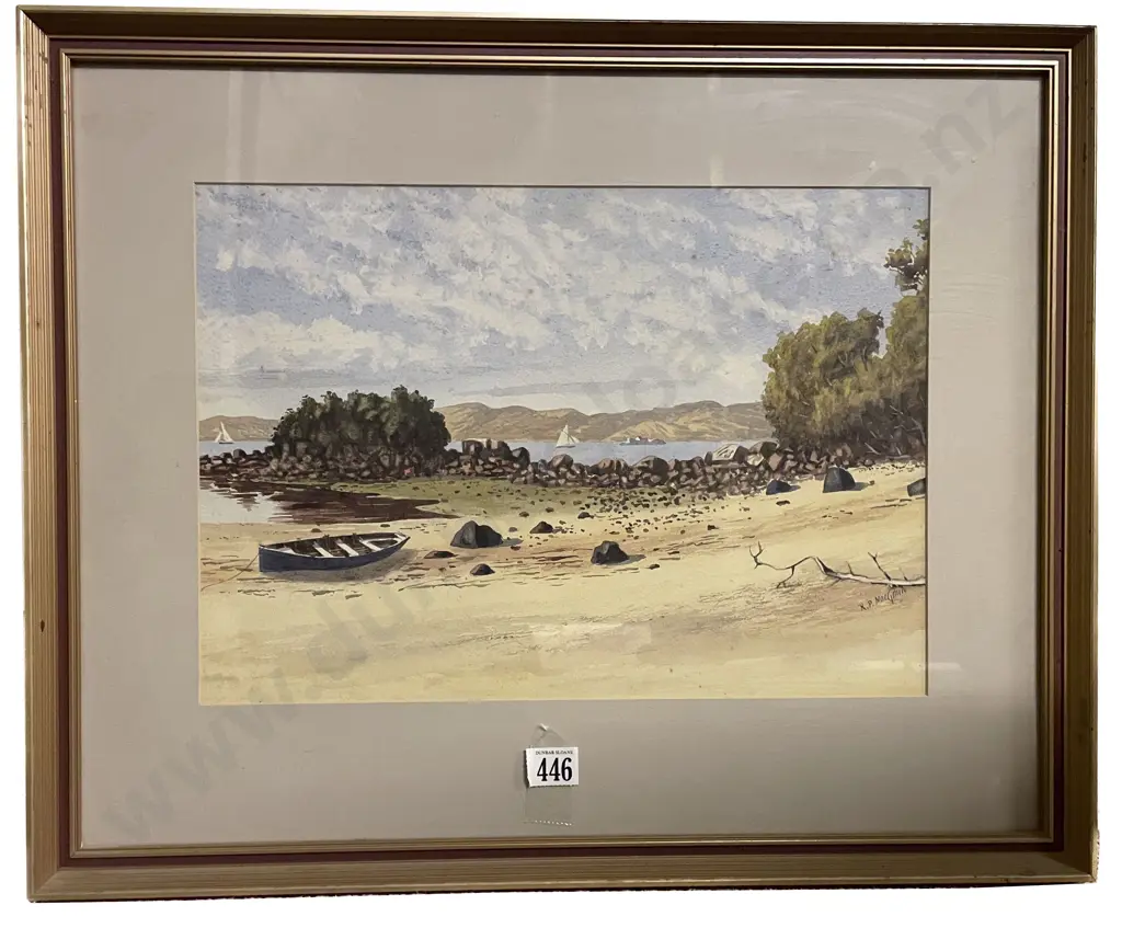 R P MacGoun - Coastal Study with Rowing Boat & Sailing Ships Image 1++