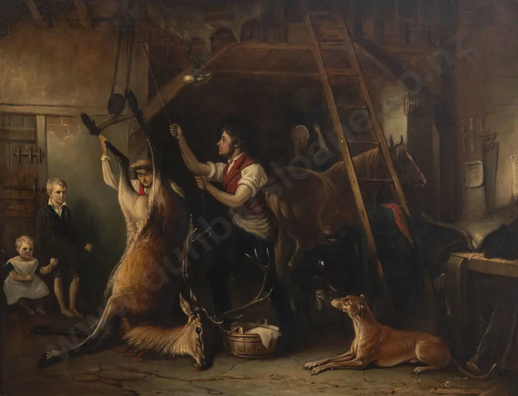 John Ferneley - Blacksmith Interior with Figures & Animals Image 1++