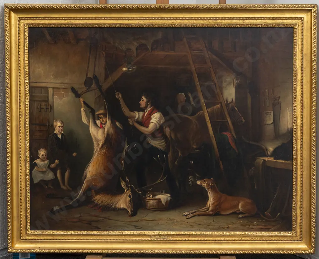 John Ferneley - Blacksmith Interior with Figures & Animals Image 1++