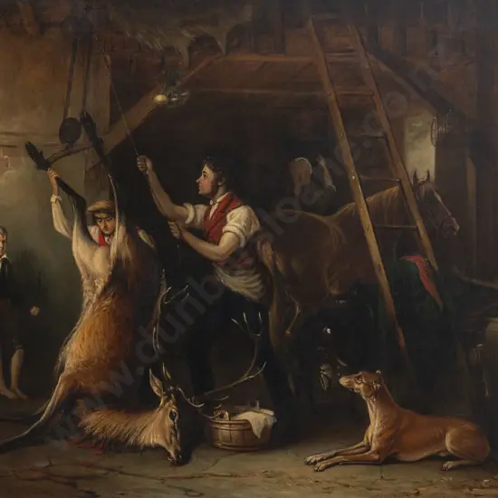 John Ferneley - Blacksmith Interior with Figures & Animals