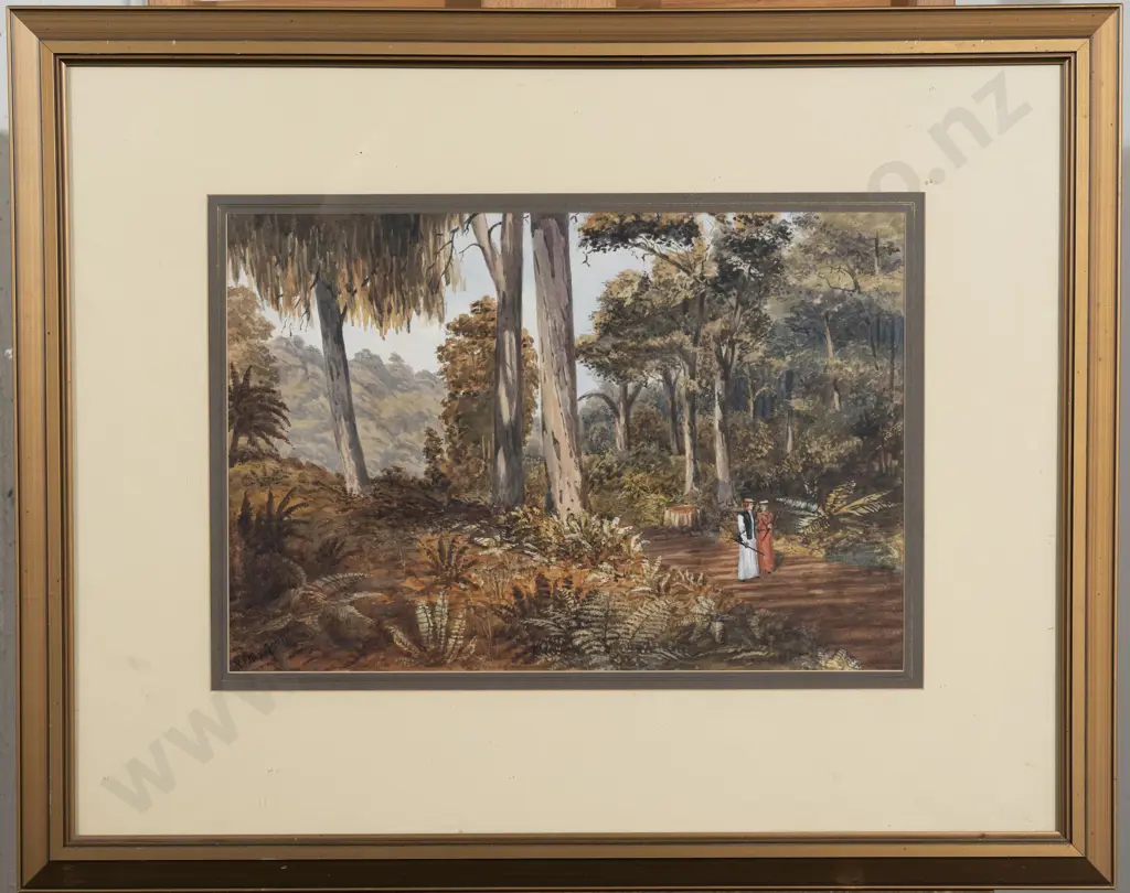 R P MacGoun - NZ Bush Study With Figures on a Path Image 1++