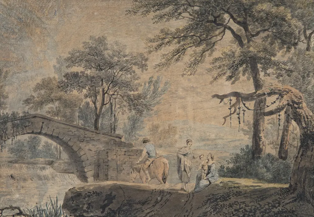 Watercolour River Scene with Figures Image 1++