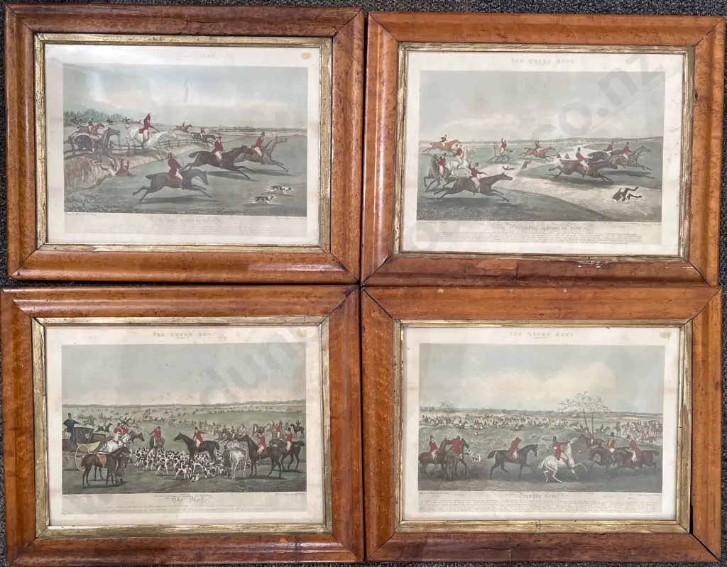 Set of Eight C19th Handcoloured Hunting Etchings Image 1++