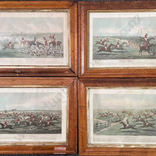 Set of Eight C19th Handcoloured Hunting Etchings