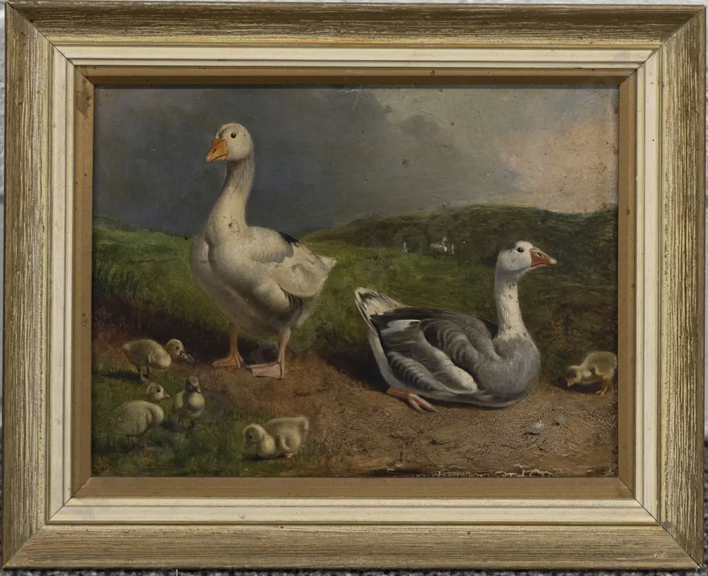 C19th Unknown Artist -  Geese & Goslings Image 1++