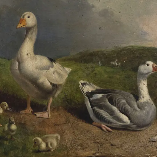C19th Unknown Artist -  Geese & Goslings