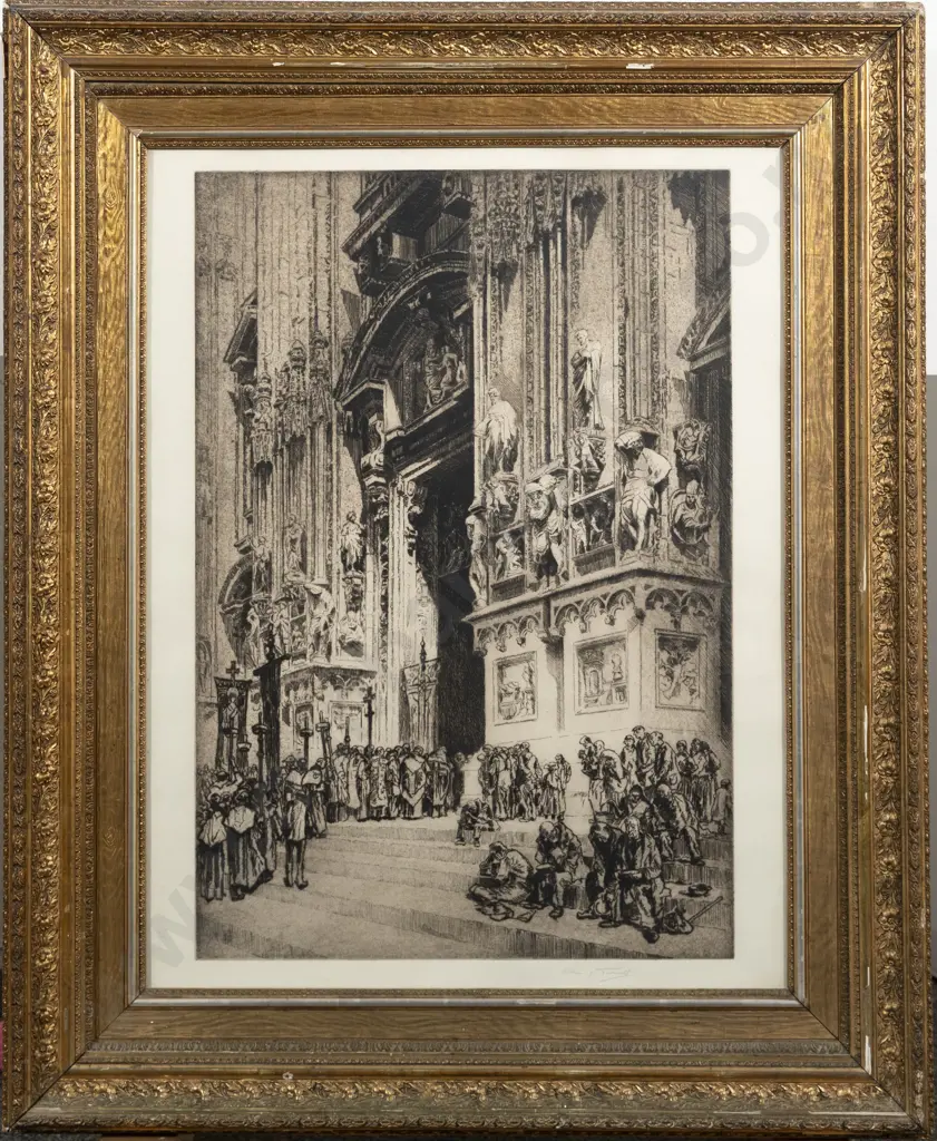 Late C19th Etching - Cathedral Entrance & Procession Image 1++